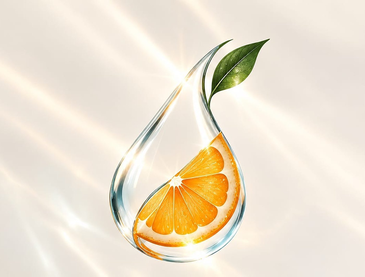 Gota de suero con una rodaja de naranja y una hoja, el símbolo de Ivia Nur